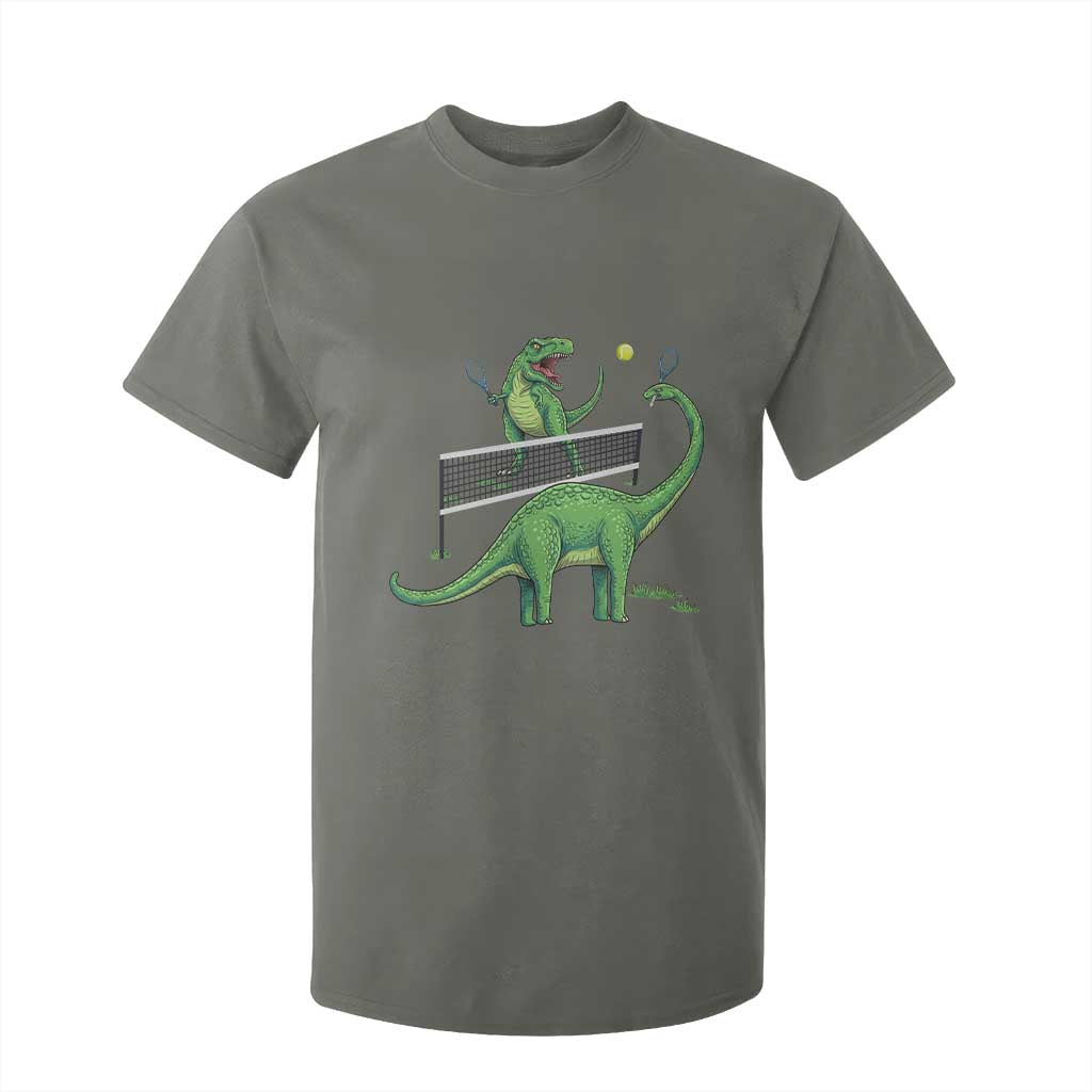 Funny Prehistoric Dinosaur Tennis Player Game Day T Shirt For Kid TS12 Military Green Print Your Wear
