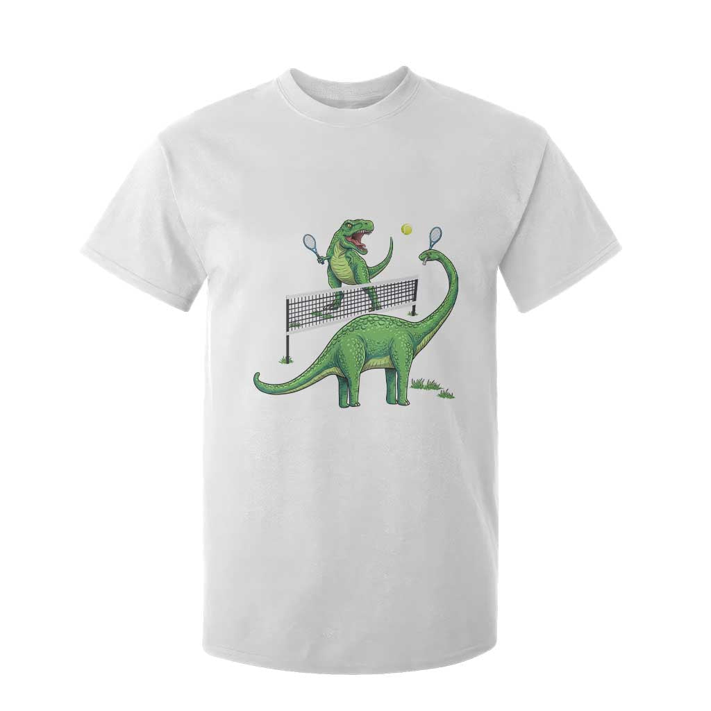 Funny Prehistoric Dinosaur Tennis Player Game Day T Shirt For Kid TS12 White Print Your Wear