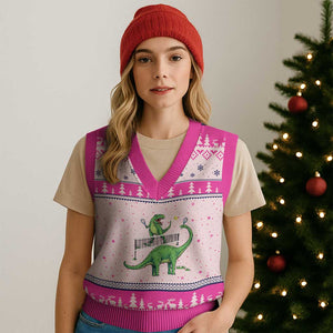Funny Prehistoric Dinosaur Tennis Player Game Day V-Neck Knit Sweater Vest TS12 Hot Pink Print Your Wear