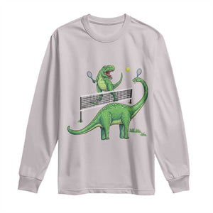 Funny Prehistoric Dinosaur Tennis Player Game Day Long Sleeve Shirt TS12 Ice Gray Print Your Wear