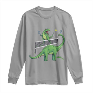 Funny Prehistoric Dinosaur Tennis Player Game Day Long Sleeve Shirt TS12 Sport Gray Print Your Wear