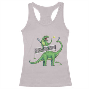 Funny Prehistoric Dinosaur Tennis Player Game Day Racerback Tank Top TS12 Ice Gray Print Your Wear