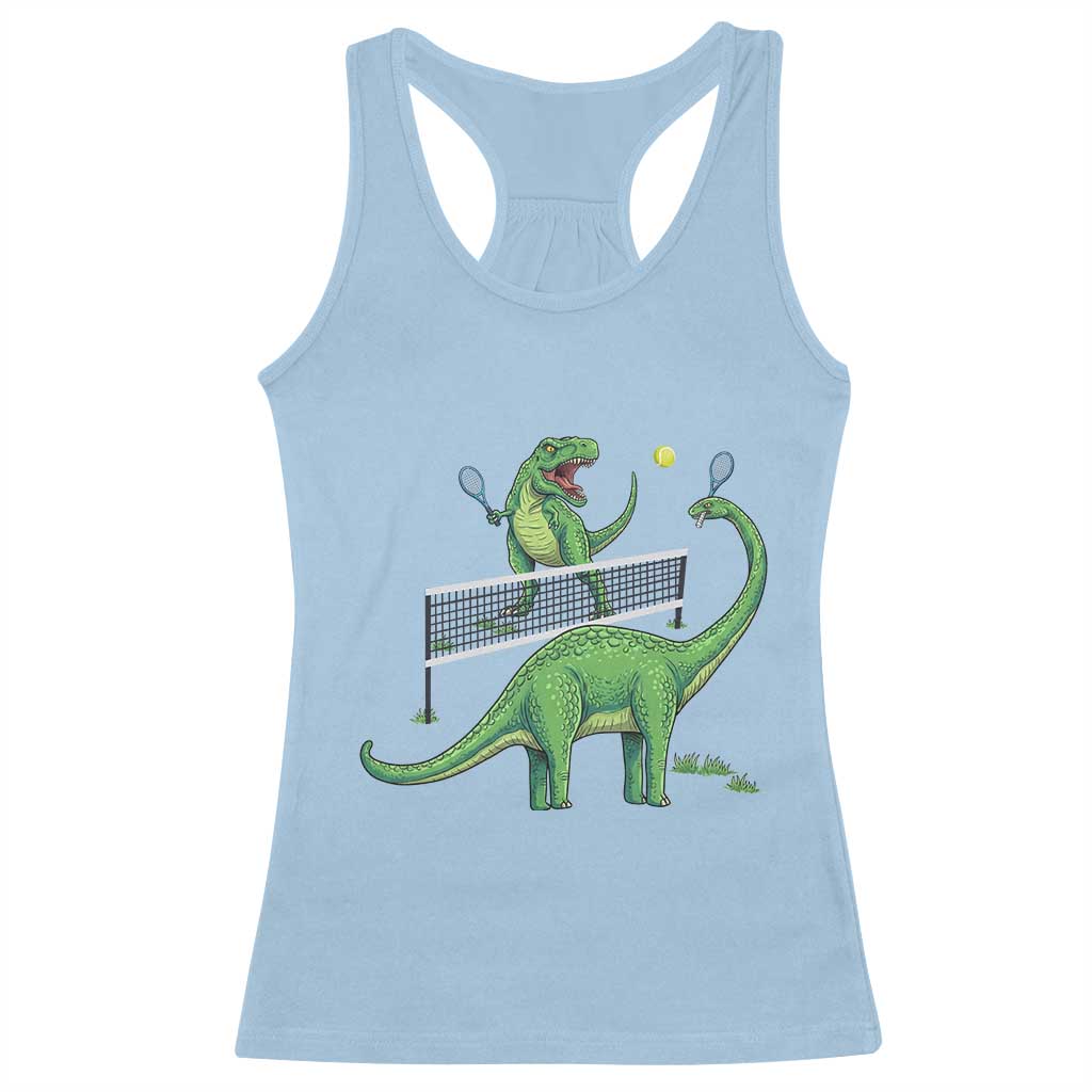 Funny Prehistoric Dinosaur Tennis Player Game Day Racerback Tank Top TS12 Light Blue Print Your Wear