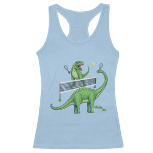 Funny Prehistoric Dinosaur Tennis Player Game Day Racerback Tank Top TS12 Light Blue Print Your Wear