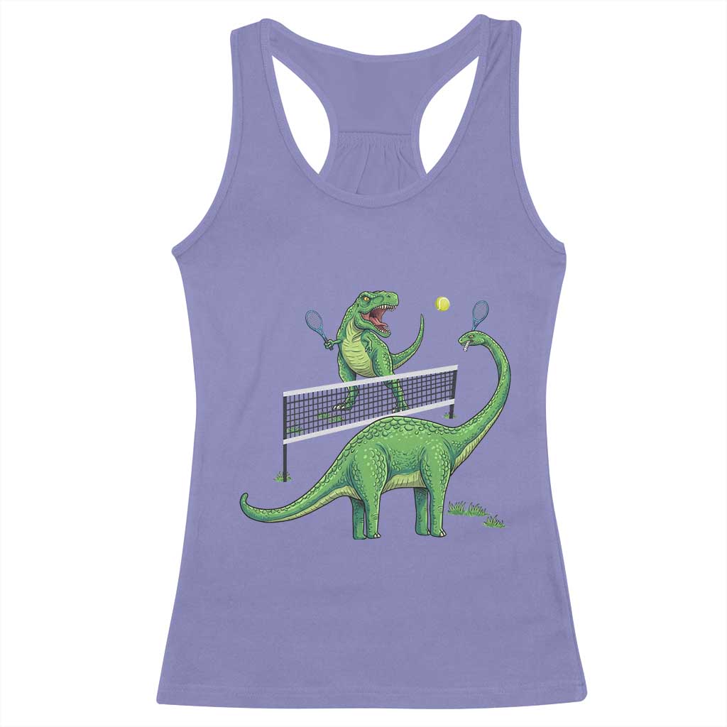 Funny Prehistoric Dinosaur Tennis Player Game Day Racerback Tank Top TS12 Violet Print Your Wear