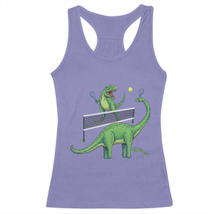Funny Prehistoric Dinosaur Tennis Player Game Day Racerback Tank Top TS12 Violet Print Your Wear