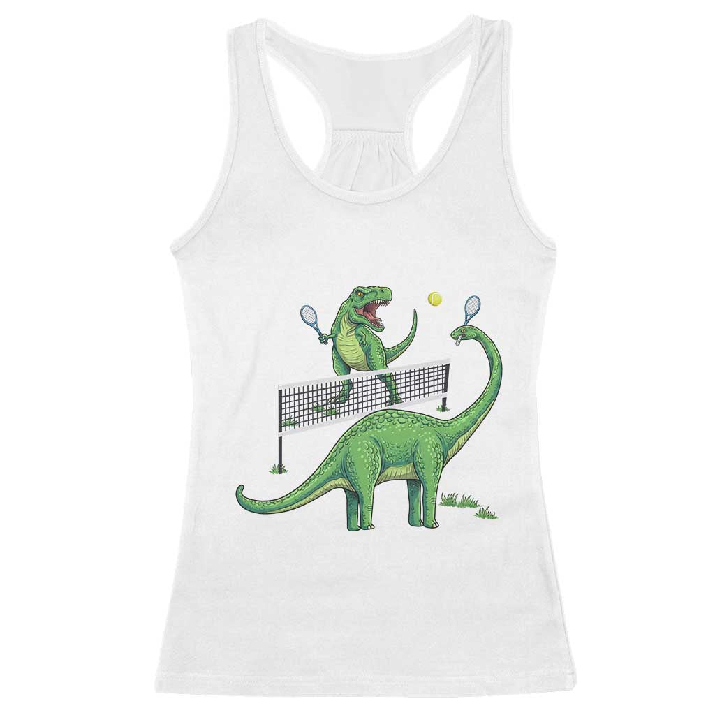 Funny Prehistoric Dinosaur Tennis Player Game Day Racerback Tank Top TS12 White Print Your Wear