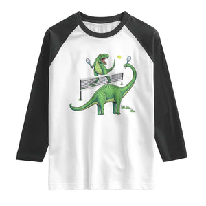 Funny Prehistoric Dinosaur Tennis Player Game Day Raglan Shirt TS12 White Black Print Your Wear
