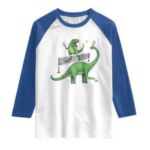 Funny Prehistoric Dinosaur Tennis Player Game Day Raglan Shirt TS12 White Royal Print Your Wear