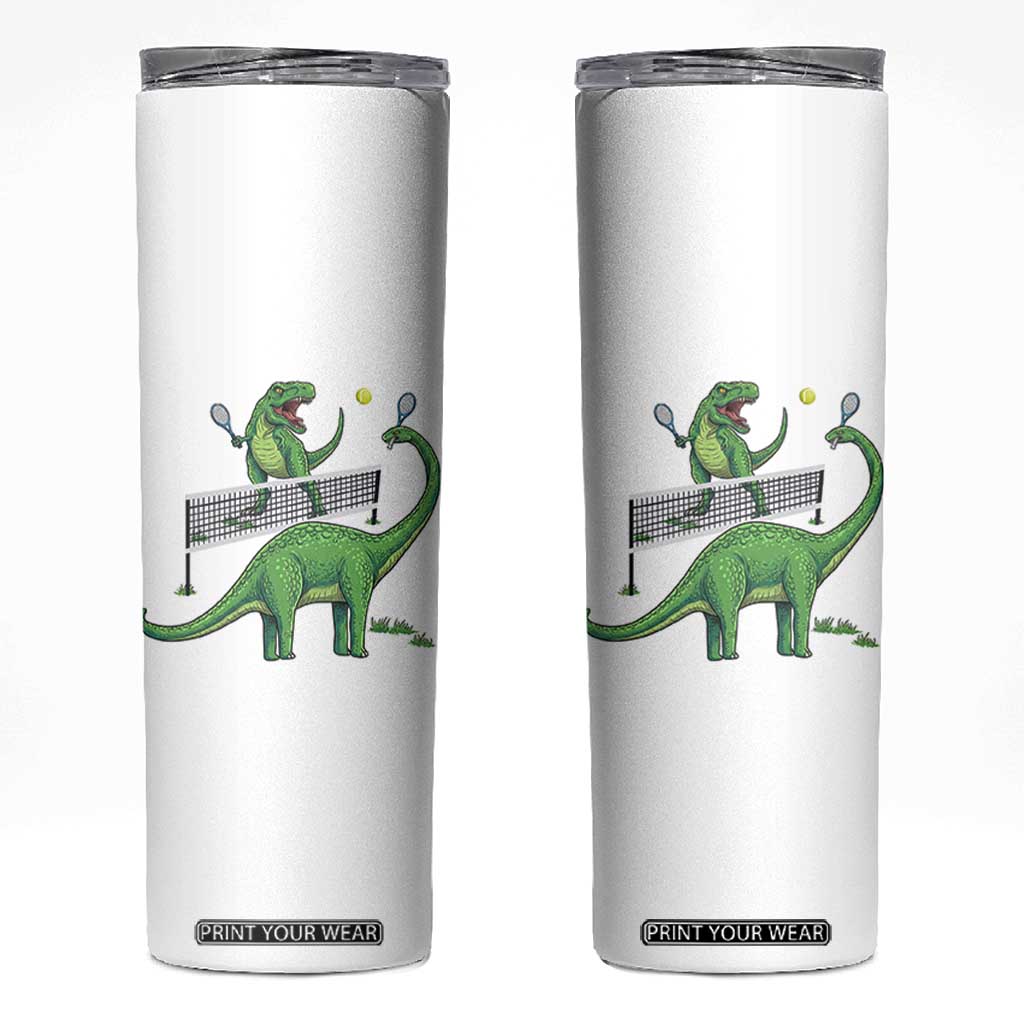 Funny Prehistoric Dinosaur Tennis Player Game Day Skinny Tumbler TS12 White Print Your Wear