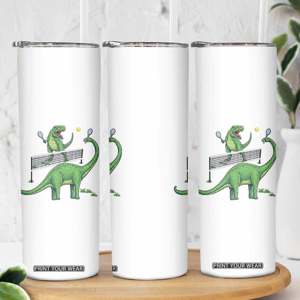 Funny Prehistoric Dinosaur Tennis Player Game Day Skinny Tumbler TS12 Print Your Wear