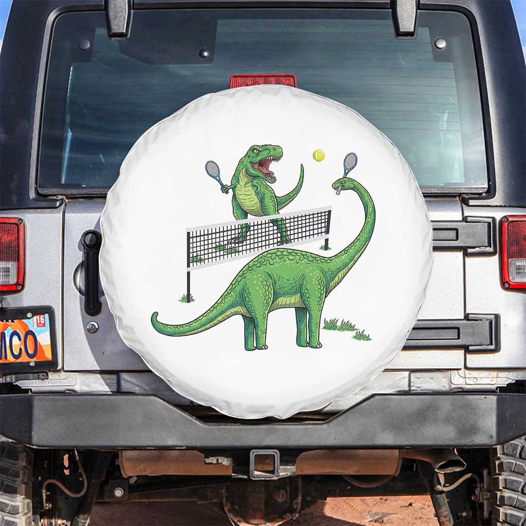 Funny Prehistoric Dinosaur Tennis Player Game Day Spare Tire Cover TS12 No hole White Print Your Wear