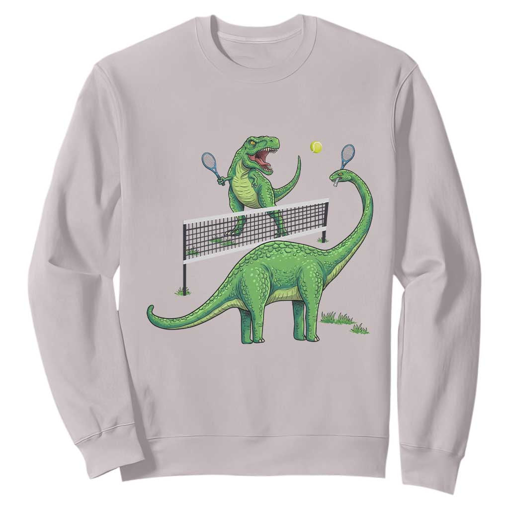 Funny Prehistoric Dinosaur Tennis Player Game Day Sweatshirt TS12 Ice Gray Print Your Wear