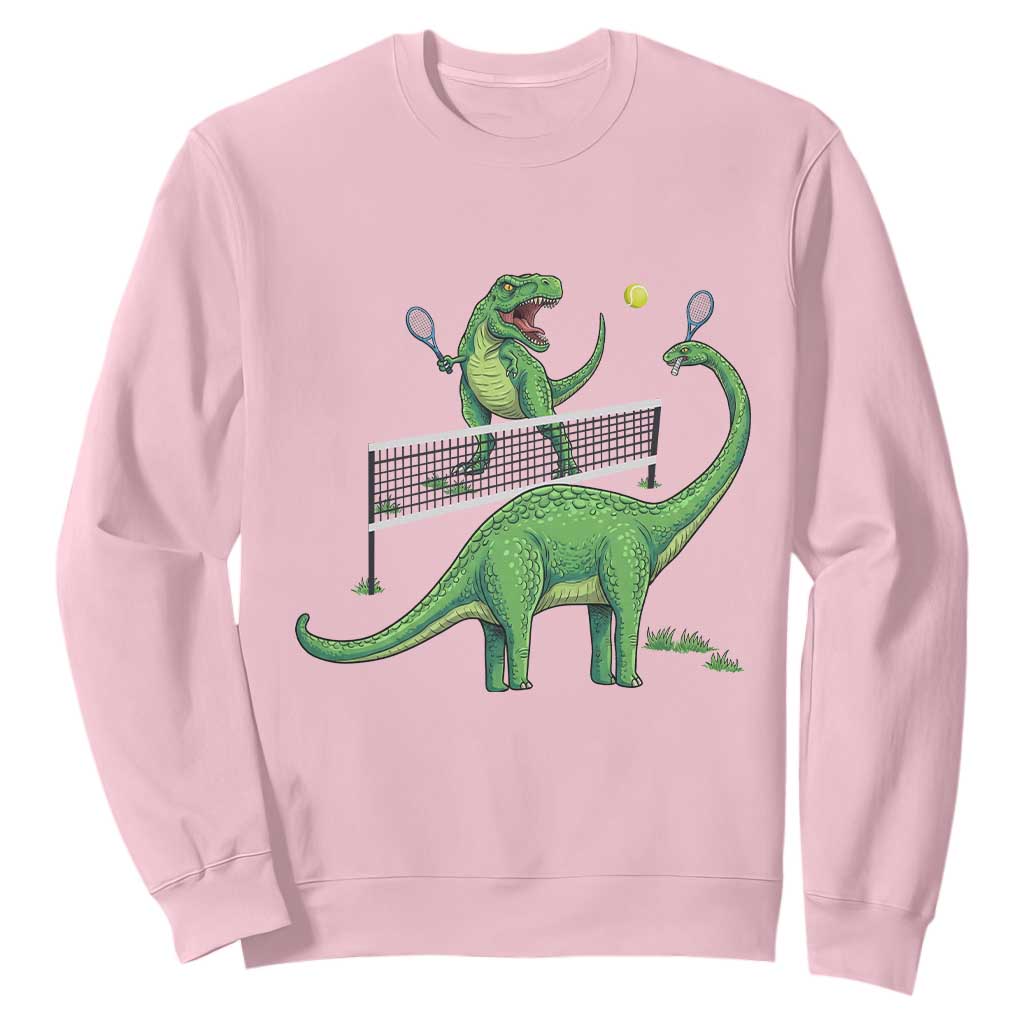 Funny Prehistoric Dinosaur Tennis Player Game Day Sweatshirt TS12 Light Pink Print Your Wear