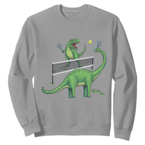 Funny Prehistoric Dinosaur Tennis Player Game Day Sweatshirt TS12 Sport Gray Print Your Wear