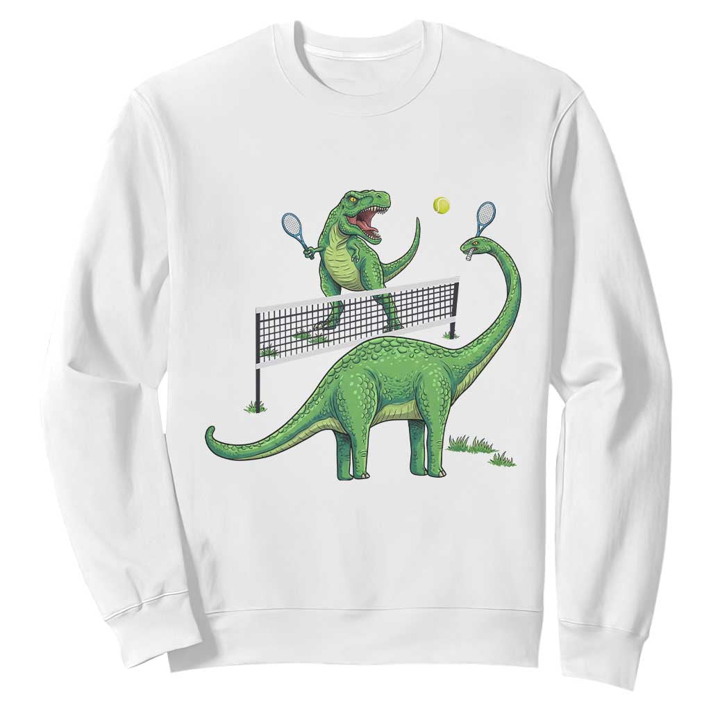 Funny Prehistoric Dinosaur Tennis Player Game Day Sweatshirt TS12 White Print Your Wear