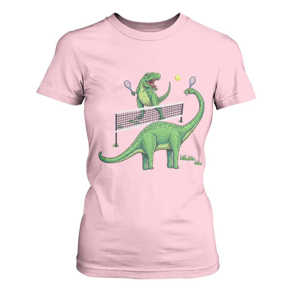 Funny Prehistoric Dinosaur Tennis Player Game Day T Shirt For Women TS12 Light Pink Print Your Wear