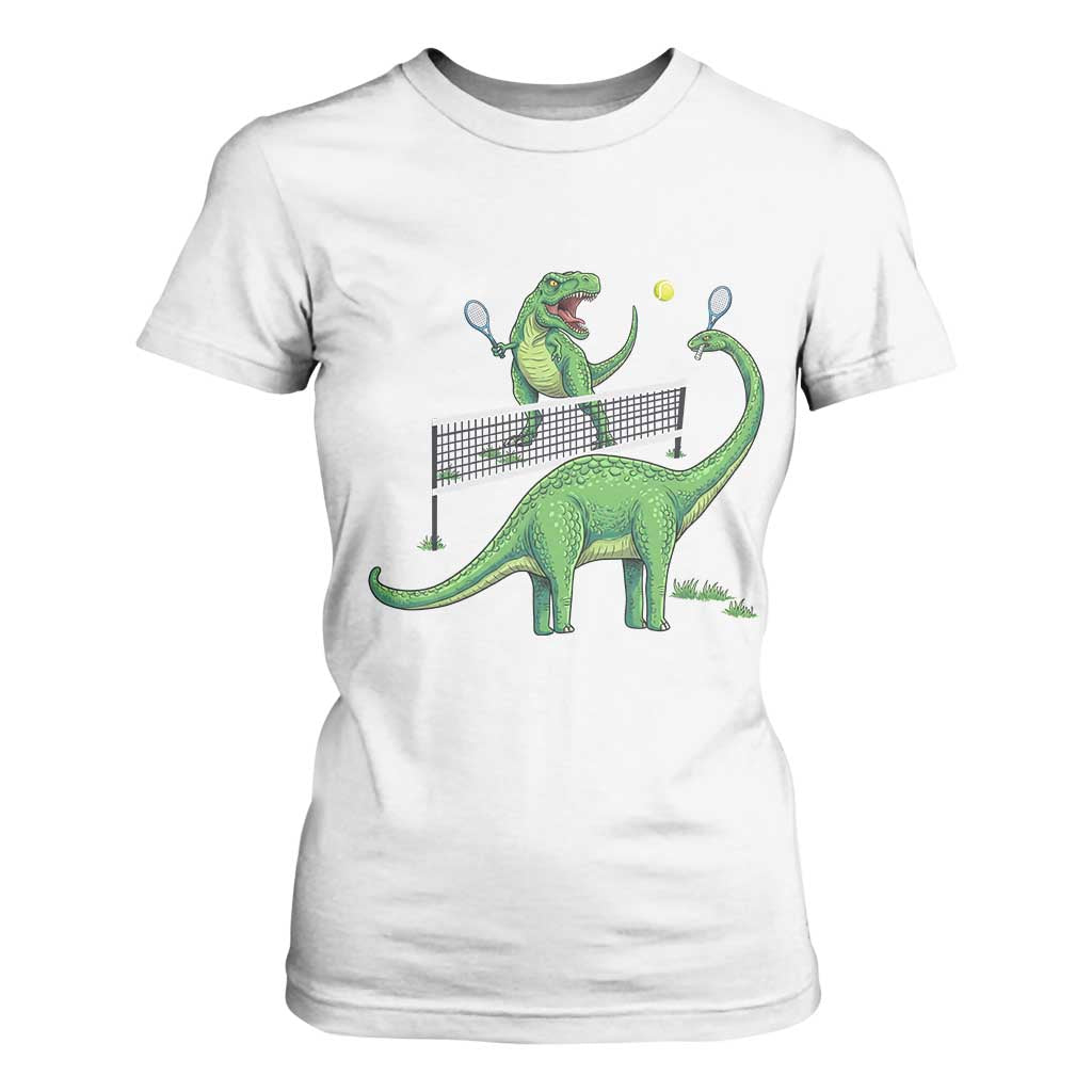 Funny Prehistoric Dinosaur Tennis Player Game Day T Shirt For Women TS12 White Print Your Wear