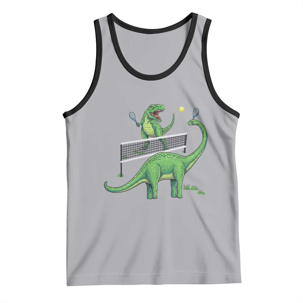 Funny Prehistoric Dinosaur Tennis Player Game Day Tank Top TS12 Athletic Heather Black Print Your Wear