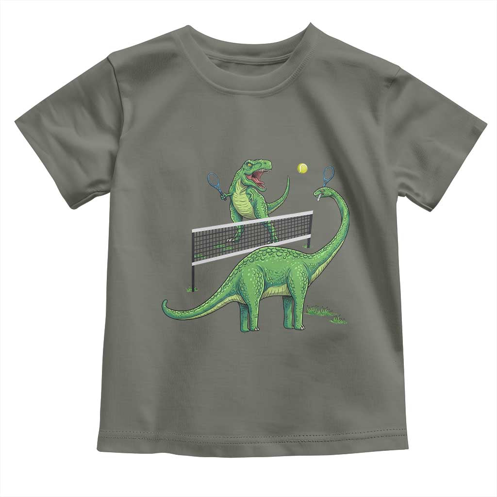 Funny Prehistoric Dinosaur Tennis Player Game Day Toddler T Shirt TS12 Military Green Print Your Wear