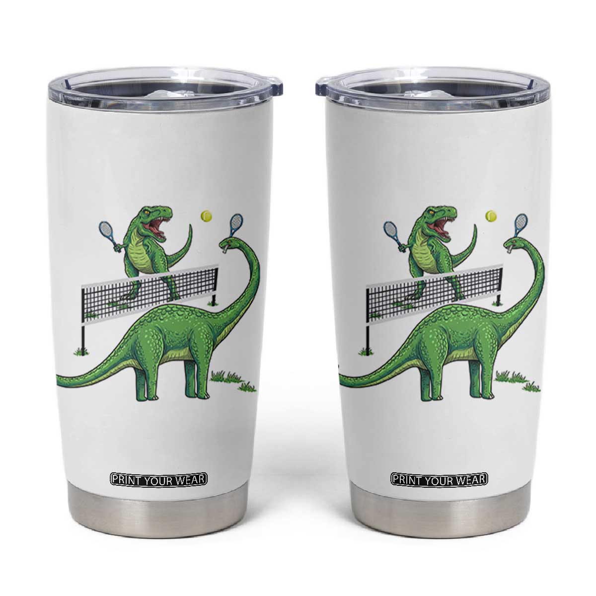 Funny Prehistoric Dinosaur Tennis Player Game Day Tumbler Cup TS12 White Print Your Wear