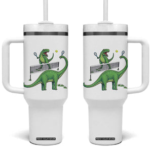 Funny Prehistoric Dinosaur Tennis Player Game Day Tumbler With Handle TS12 One Size: 40 oz White Print Your Wear
