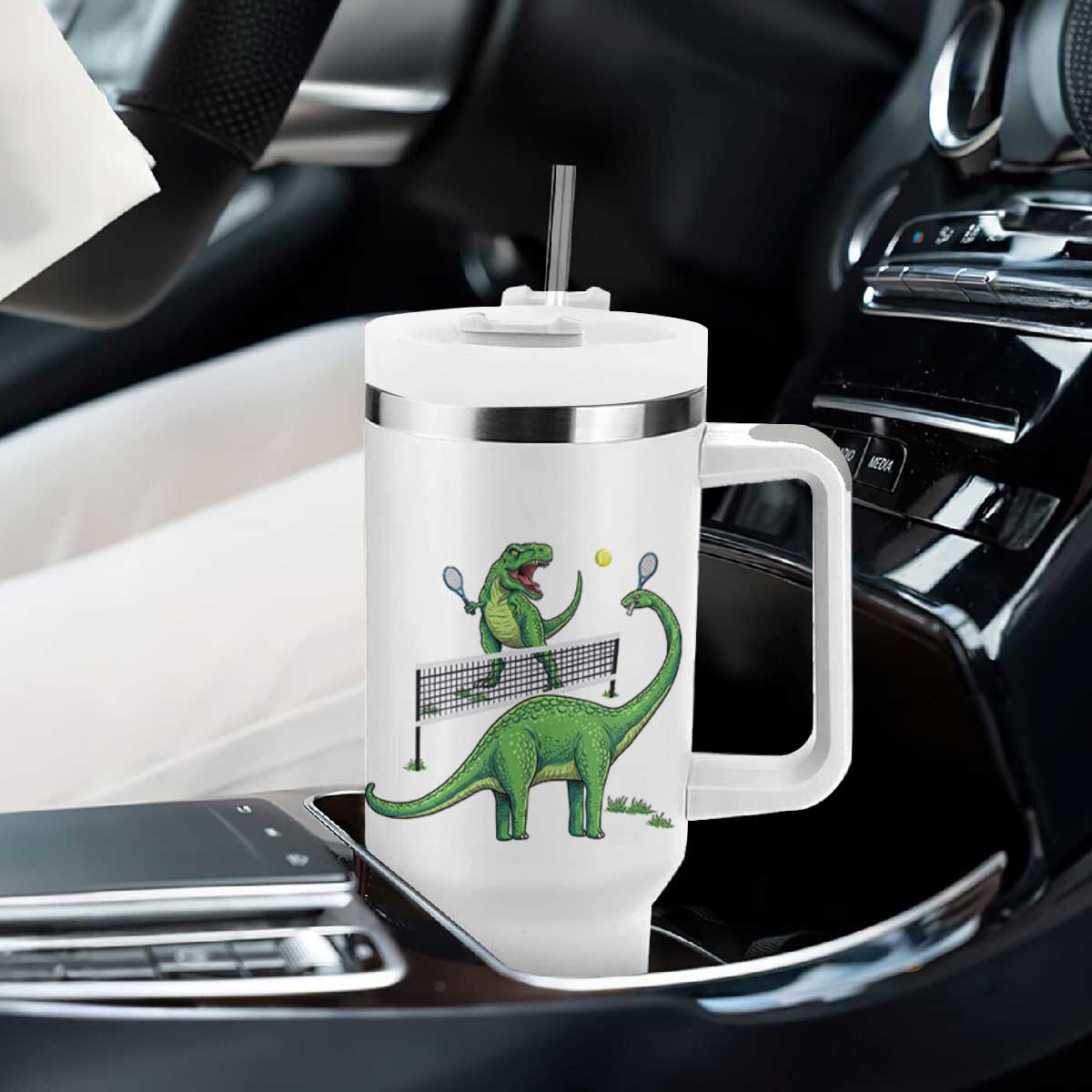 Funny Prehistoric Dinosaur Tennis Player Game Day Tumbler With Handle TS12 Print Your Wear