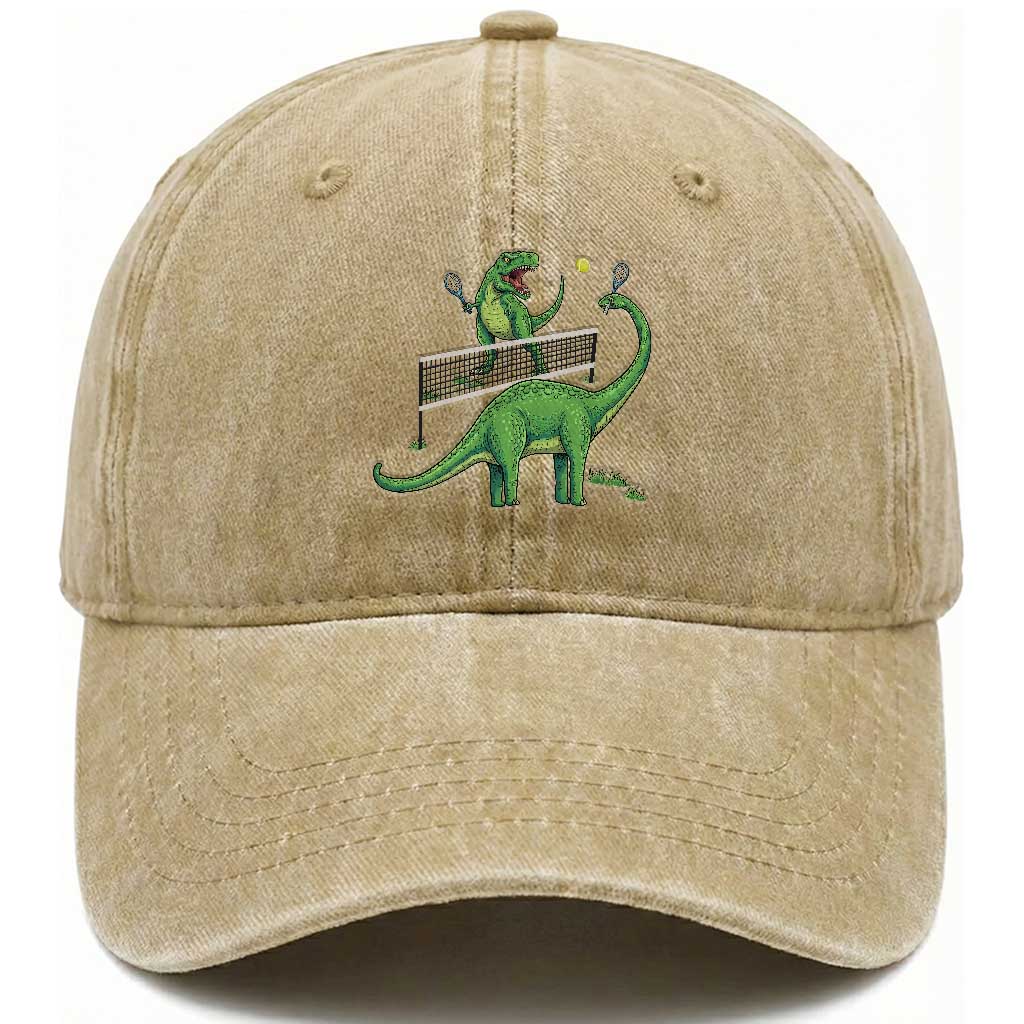 Funny Prehistoric Dinosaur Tennis Player Game Day Washed Cotton Baseball Cap TS12 Print Your Wear