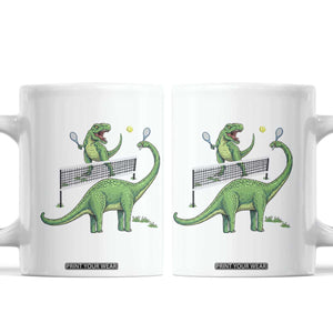 Funny Prehistoric Dinosaur Tennis Player Game Day Coffee Mug TS12 White Print Your Wear