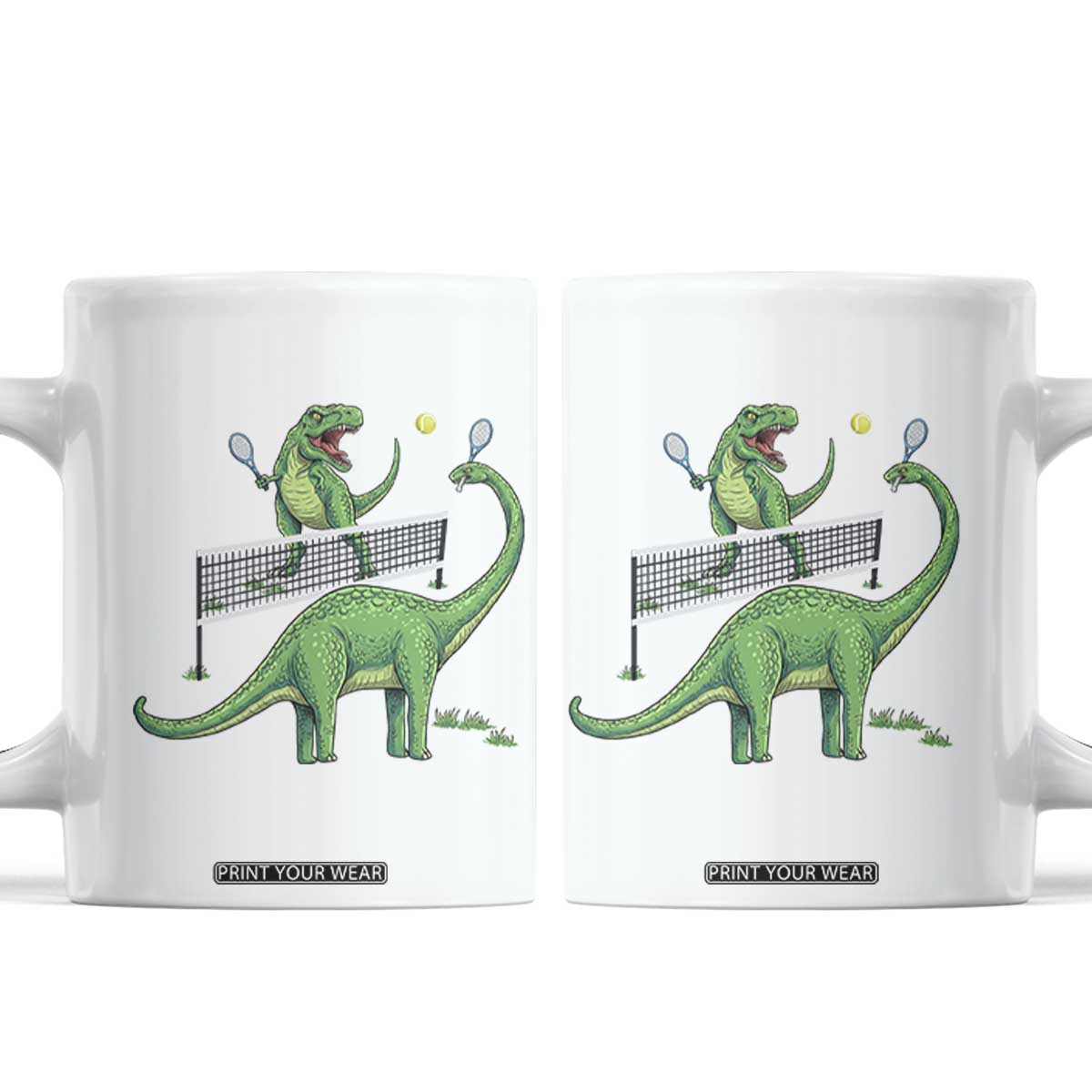 Funny Prehistoric Dinosaur Tennis Player Game Day Coffee Mug TS12 White Print Your Wear