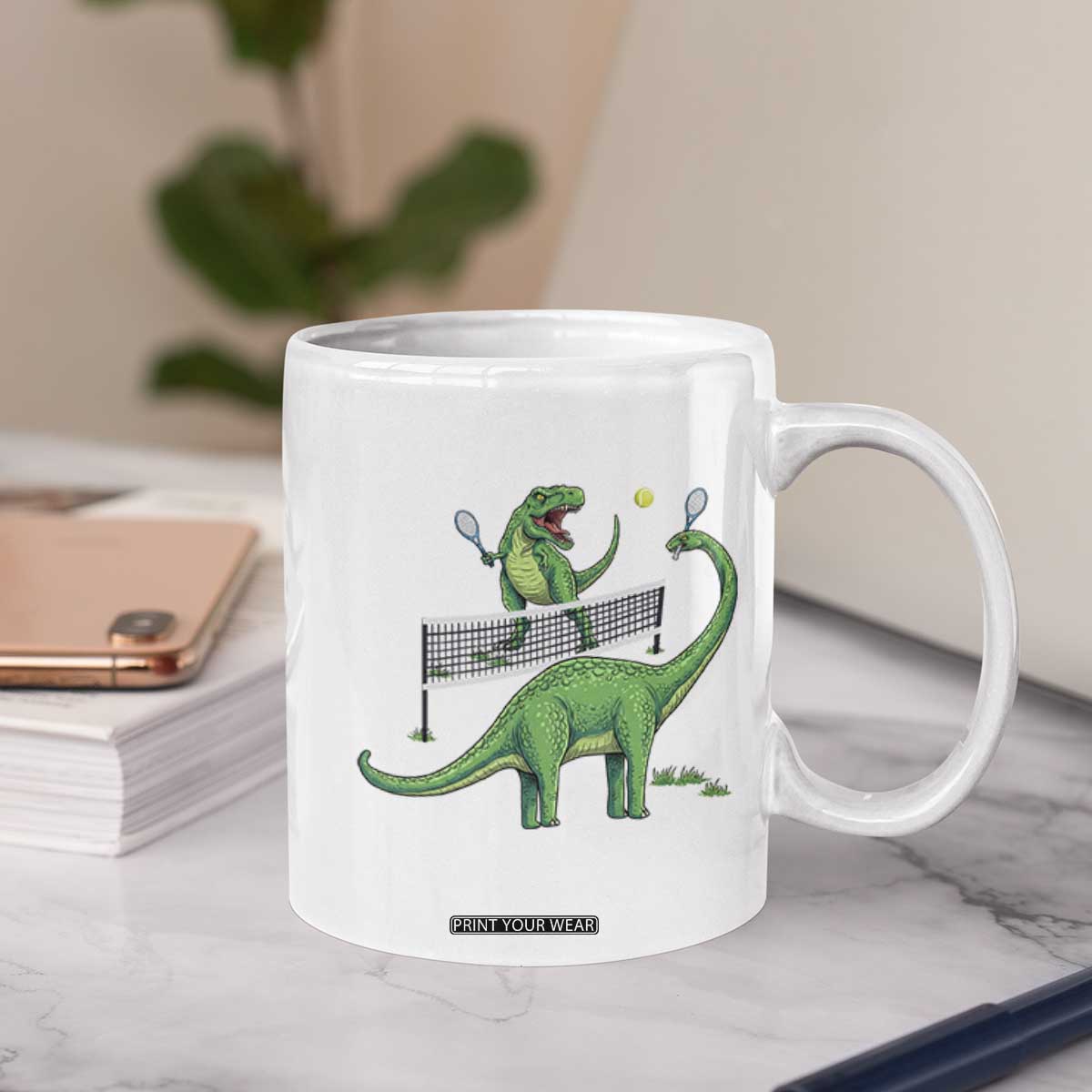 Funny Prehistoric Dinosaur Tennis Player Game Day Coffee Mug TS12 Print Your Wear