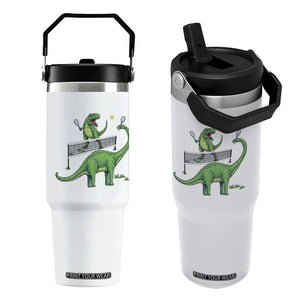 Funny Prehistoric Dinosaur Tennis Player Game Day Flip Straw Tumbler TS12 One Size: 30 oz White Print Your Wear