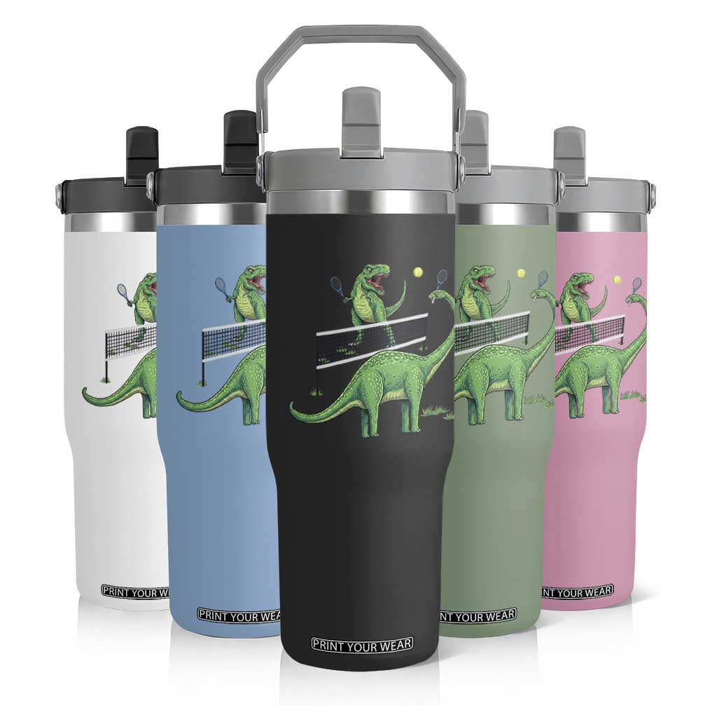 Funny Prehistoric Dinosaur Tennis Player Game Day Flip Straw Tumbler TS12 Print Your Wear