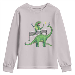 Funny Prehistoric Dinosaur Tennis Player Game Day Youth Sweatshirt TS12 Ice Gray Print Your Wear