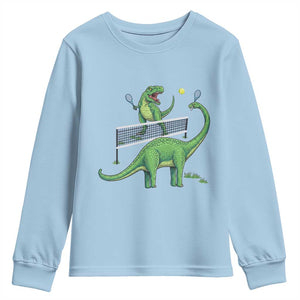 Funny Prehistoric Dinosaur Tennis Player Game Day Youth Sweatshirt TS12 Light Blue Print Your Wear