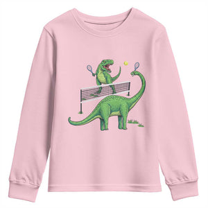 Funny Prehistoric Dinosaur Tennis Player Game Day Youth Sweatshirt TS12 Light Pink Print Your Wear