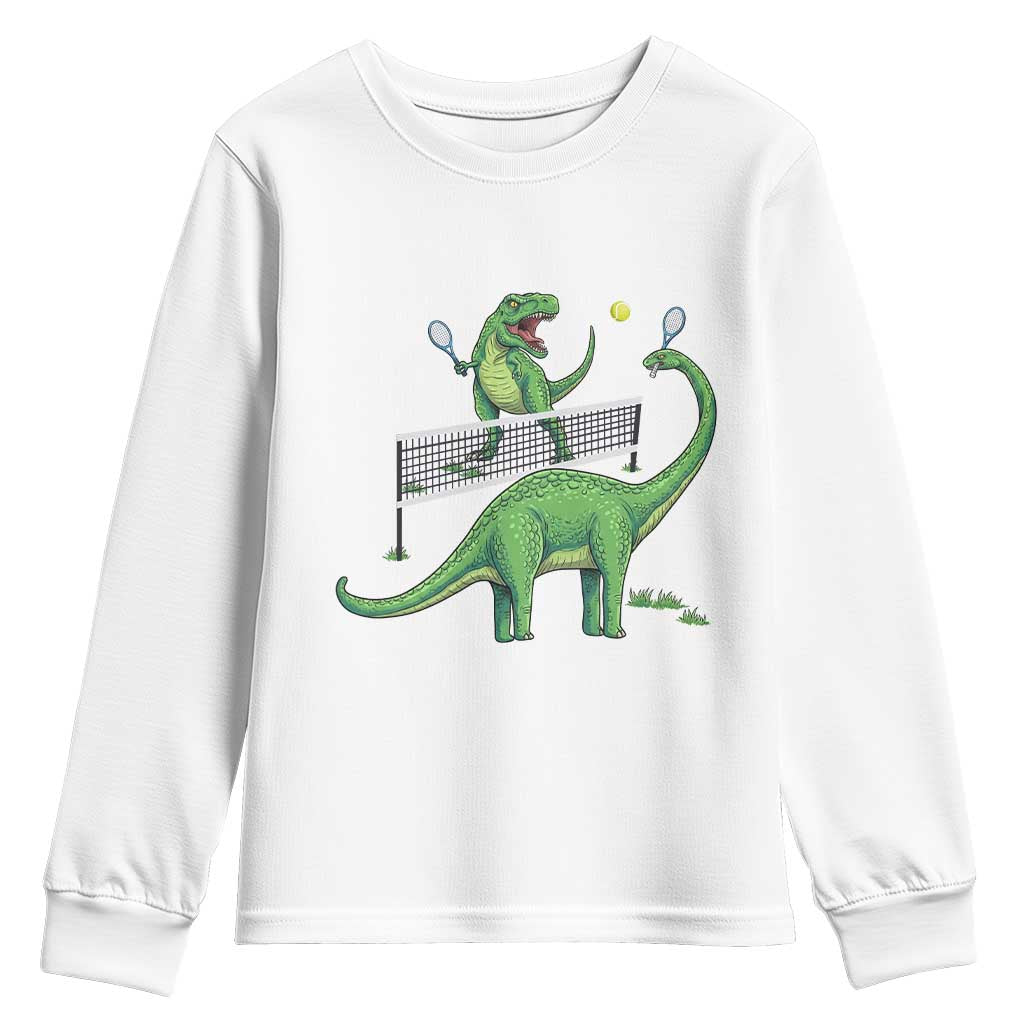 Funny Prehistoric Dinosaur Tennis Player Game Day Youth Sweatshirt TS12 White Print Your Wear