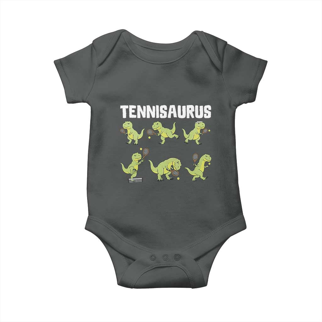Funny Prehistoric Dinosaur Tennis Player Baby Onesie Gift For Tennis Fans TS12 Dark Heather Print Your Wear