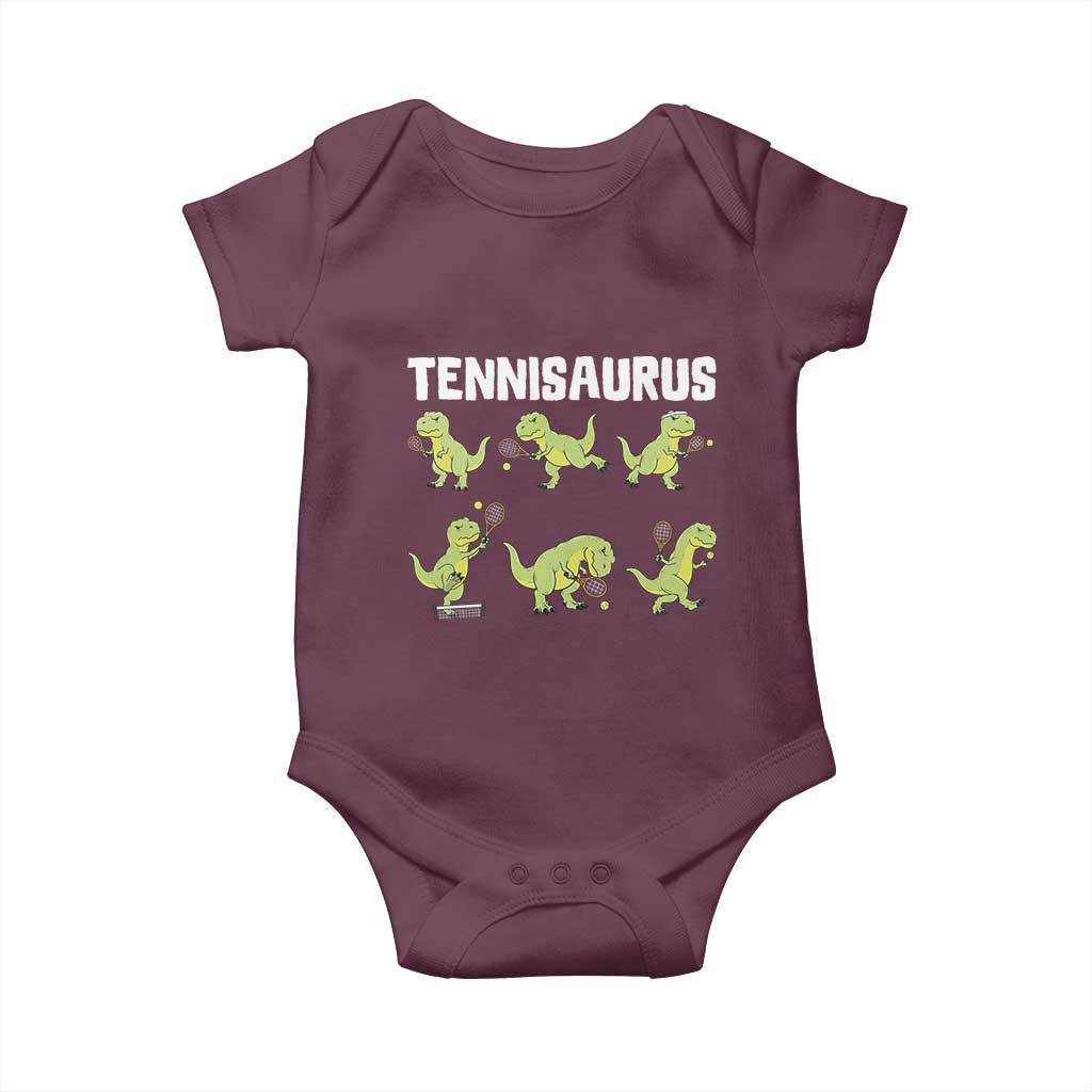 Funny Prehistoric Dinosaur Tennis Player Baby Onesie Gift For Tennis Fans TS12 Maroon Print Your Wear