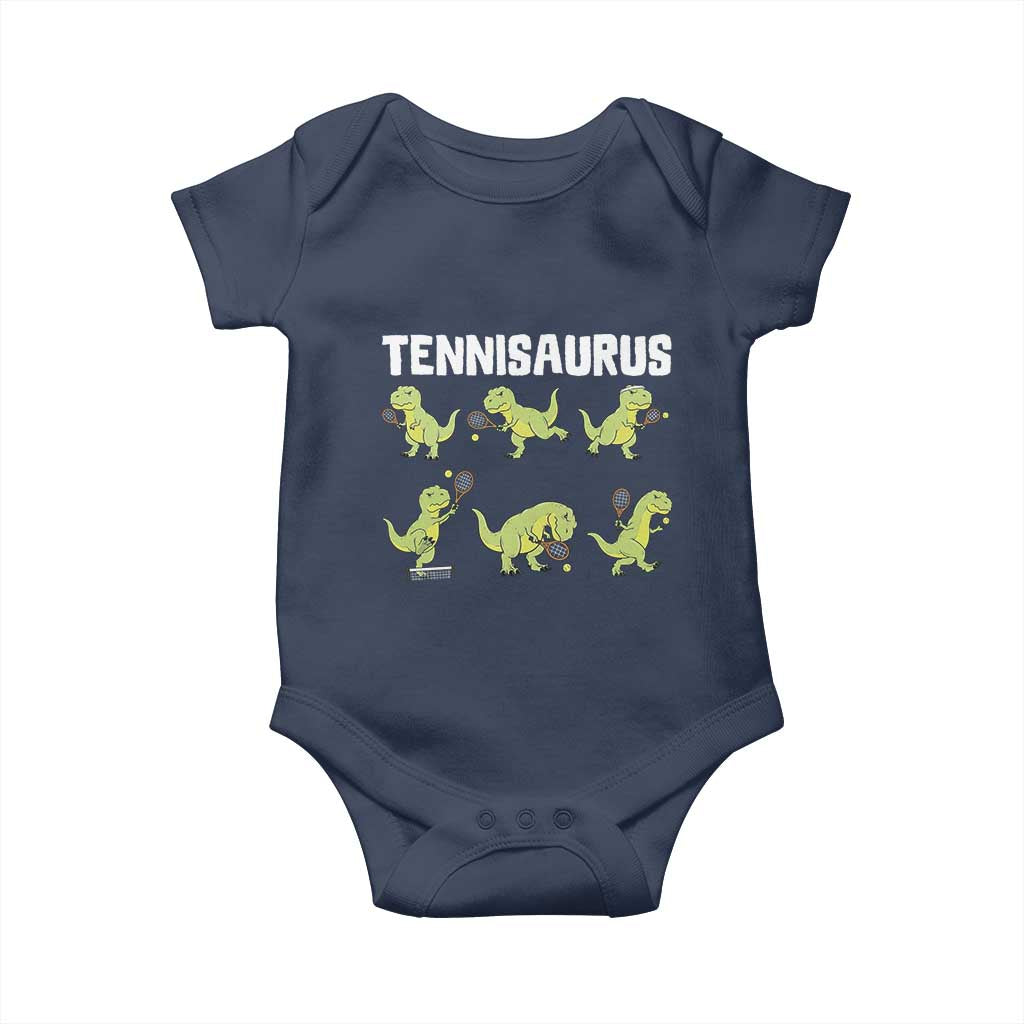 Funny Prehistoric Dinosaur Tennis Player Baby Onesie Gift For Tennis Fans TS12 Navy Print Your Wear