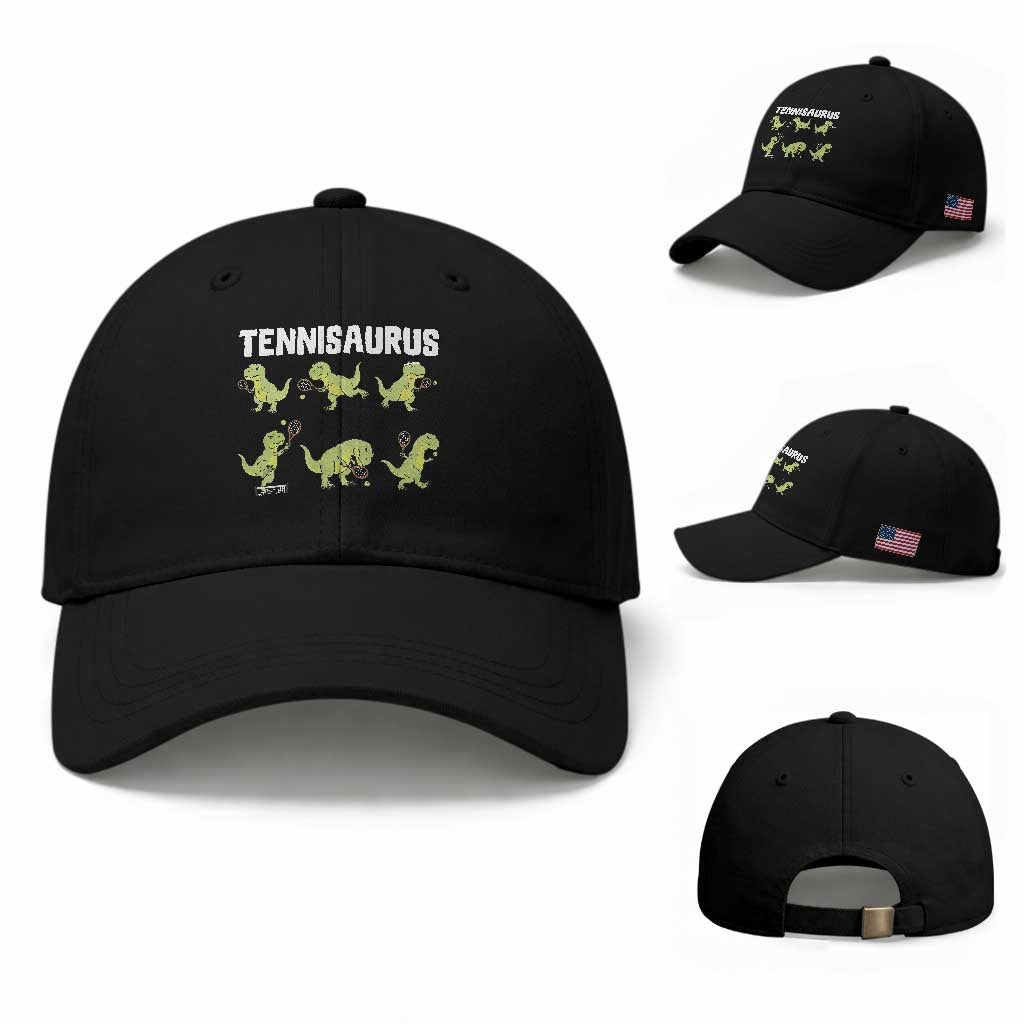 Funny Prehistoric Dinosaur Tennis Player Baseball Cap Gift For Tennis Fans TS12 Baseball Cap Universal Fit Black Print Your Wear
