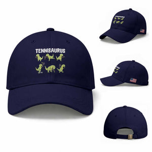 Funny Prehistoric Dinosaur Tennis Player Baseball Cap Gift For Tennis Fans TS12 Baseball Cap Universal Fit Dark Blue Print Your Wear