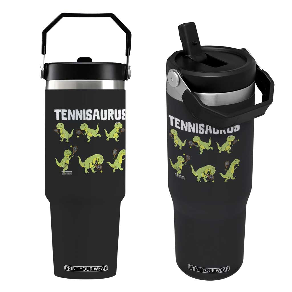 Funny Prehistoric Dinosaur Tennis Player Flip Straw Tumbler Gift For Tennis Fans TS12 One Size: 30 oz Black Print Your Wear