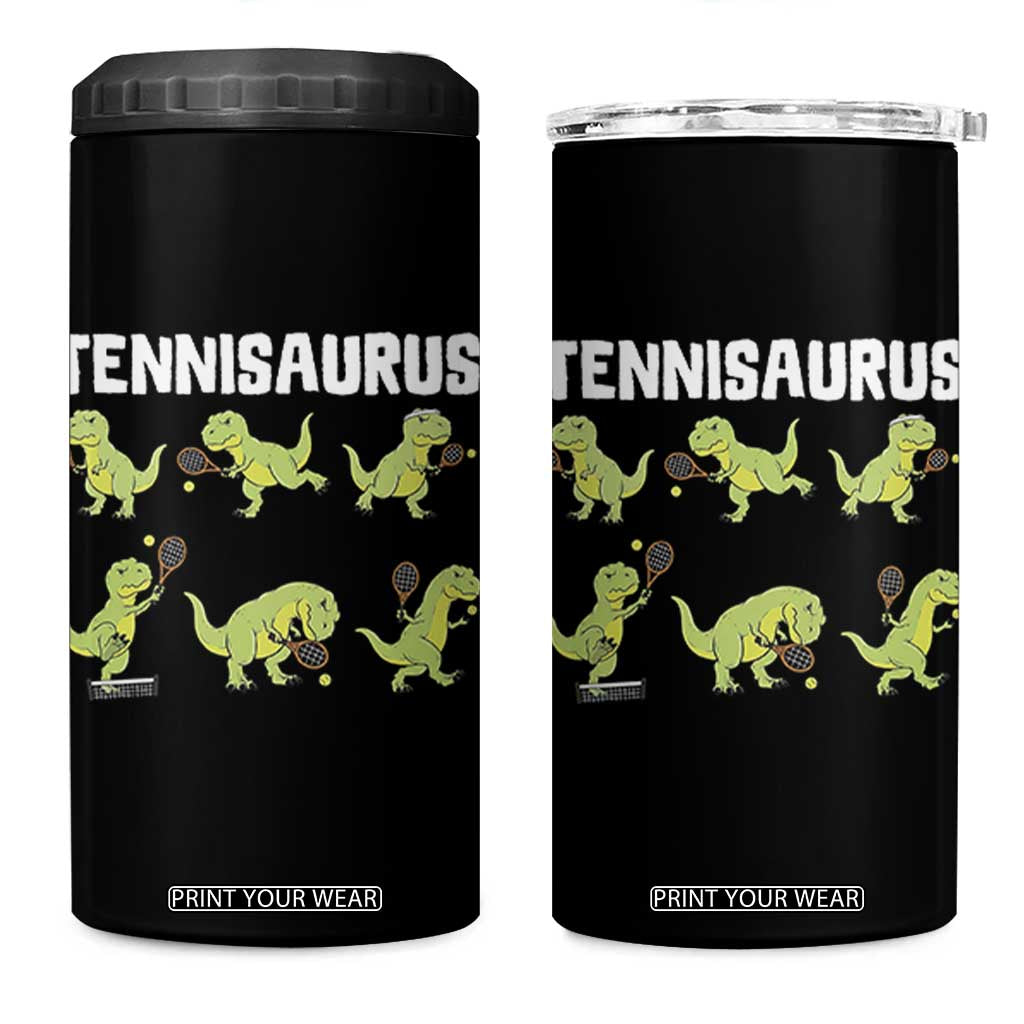 Funny Prehistoric Dinosaur Tennis Player 4 in 1 Can Cooler Tumbler Gift For Tennis Fans TS12 One Size: 16 oz Black Print Your Wear