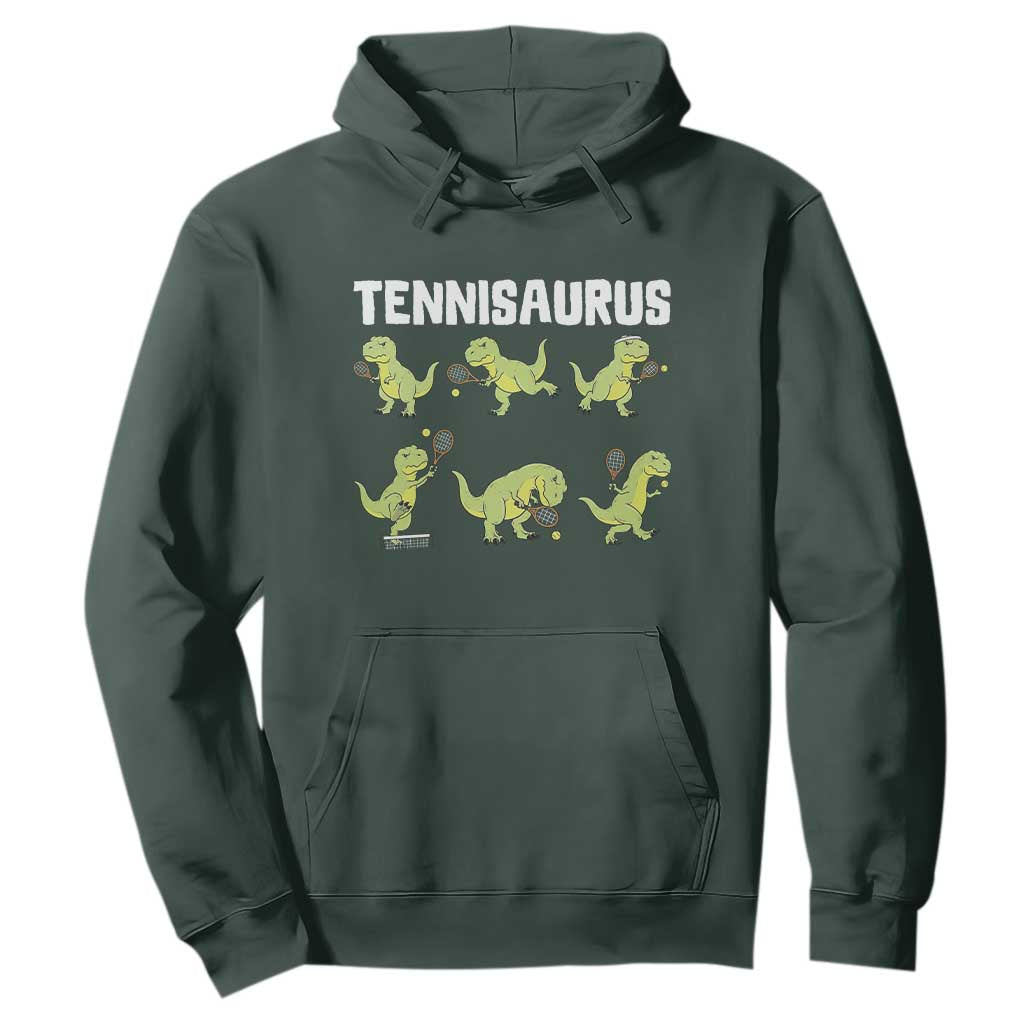 Funny Prehistoric Dinosaur Tennis Player Hoodie Gift For Tennis Fans TS12 Dark Forest Green Print Your Wear