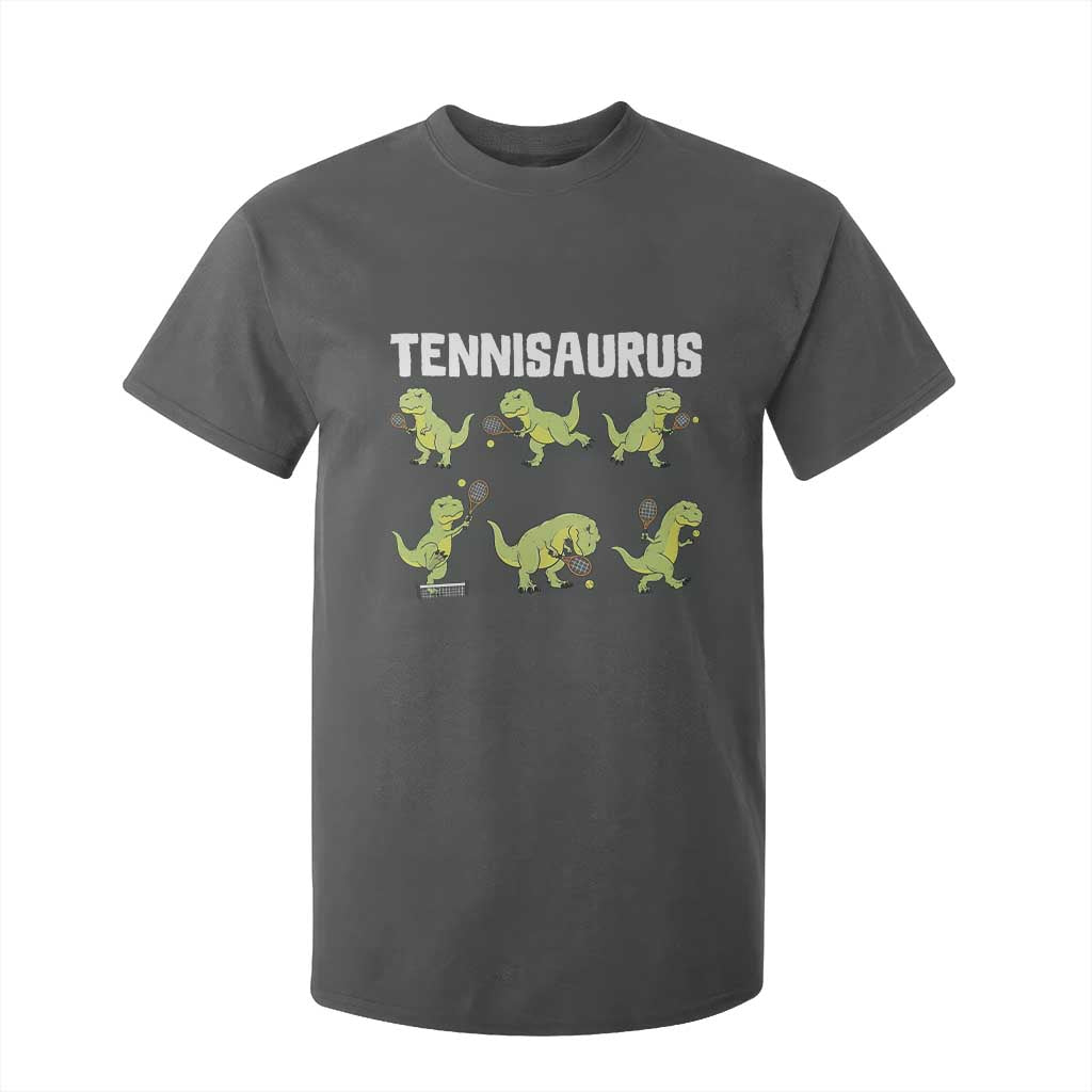 Funny Prehistoric Dinosaur Tennis Player T Shirt For Kid Gift For Tennis Fans TS12 Dark Heather Print Your Wear