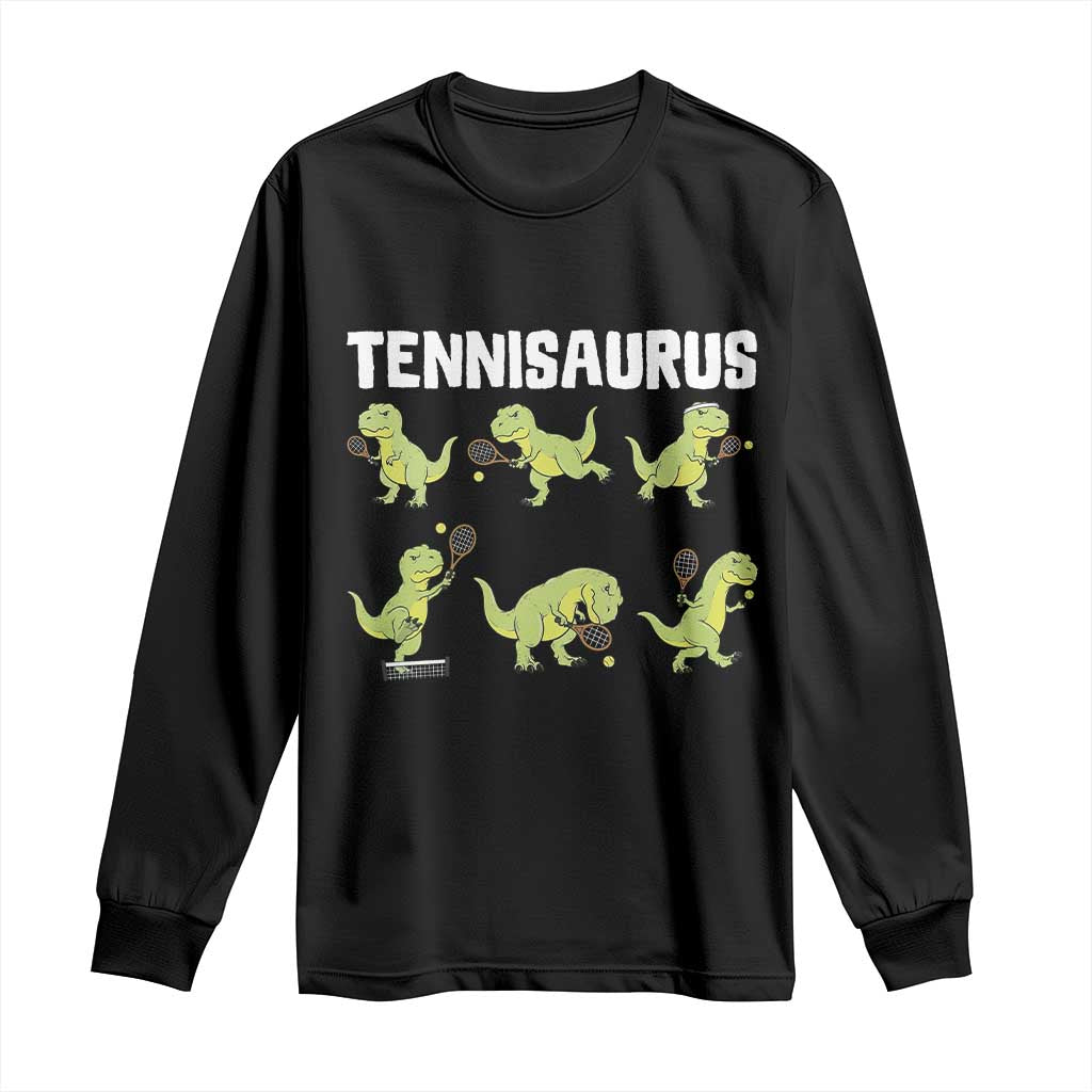 Funny Prehistoric Dinosaur Tennis Player Long Sleeve Shirt Gift For Tennis Fans TS12 Black Print Your Wear