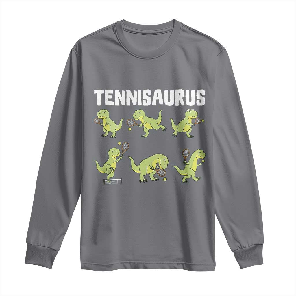 Funny Prehistoric Dinosaur Tennis Player Long Sleeve Shirt Gift For Tennis Fans TS12 Charcoal Print Your Wear