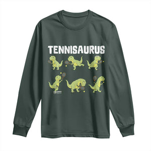 Funny Prehistoric Dinosaur Tennis Player Long Sleeve Shirt Gift For Tennis Fans TS12 Dark Forest Green Print Your Wear