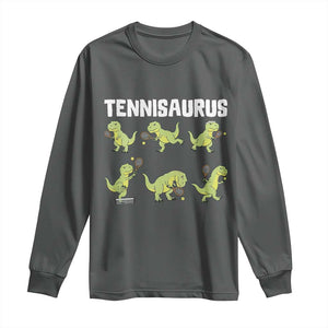 Funny Prehistoric Dinosaur Tennis Player Long Sleeve Shirt Gift For Tennis Fans TS12 Dark Heather Print Your Wear